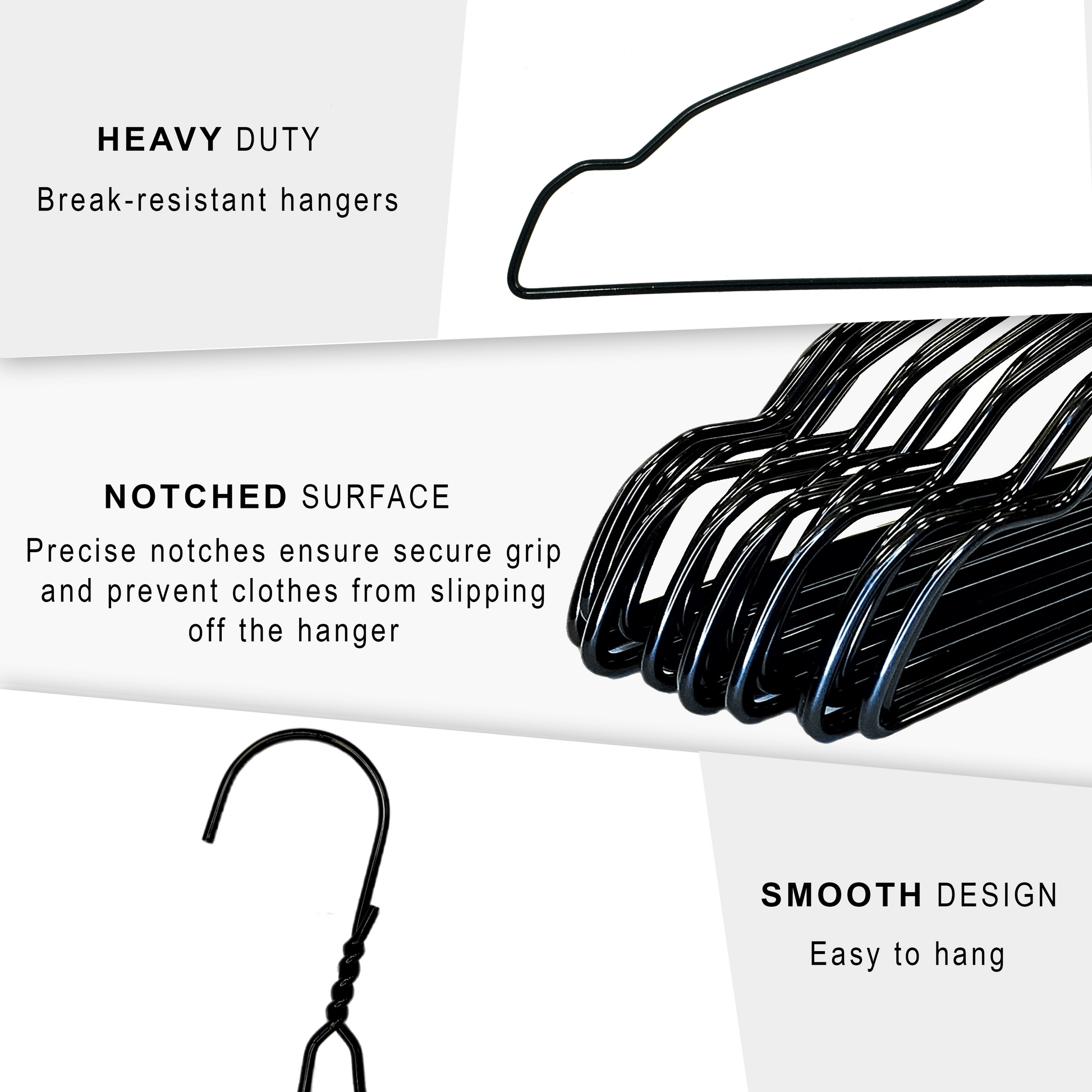 80 Black Heavy Duty Metal Wire Hangers 16 Strong Standard Coat & Clothes  Hanger