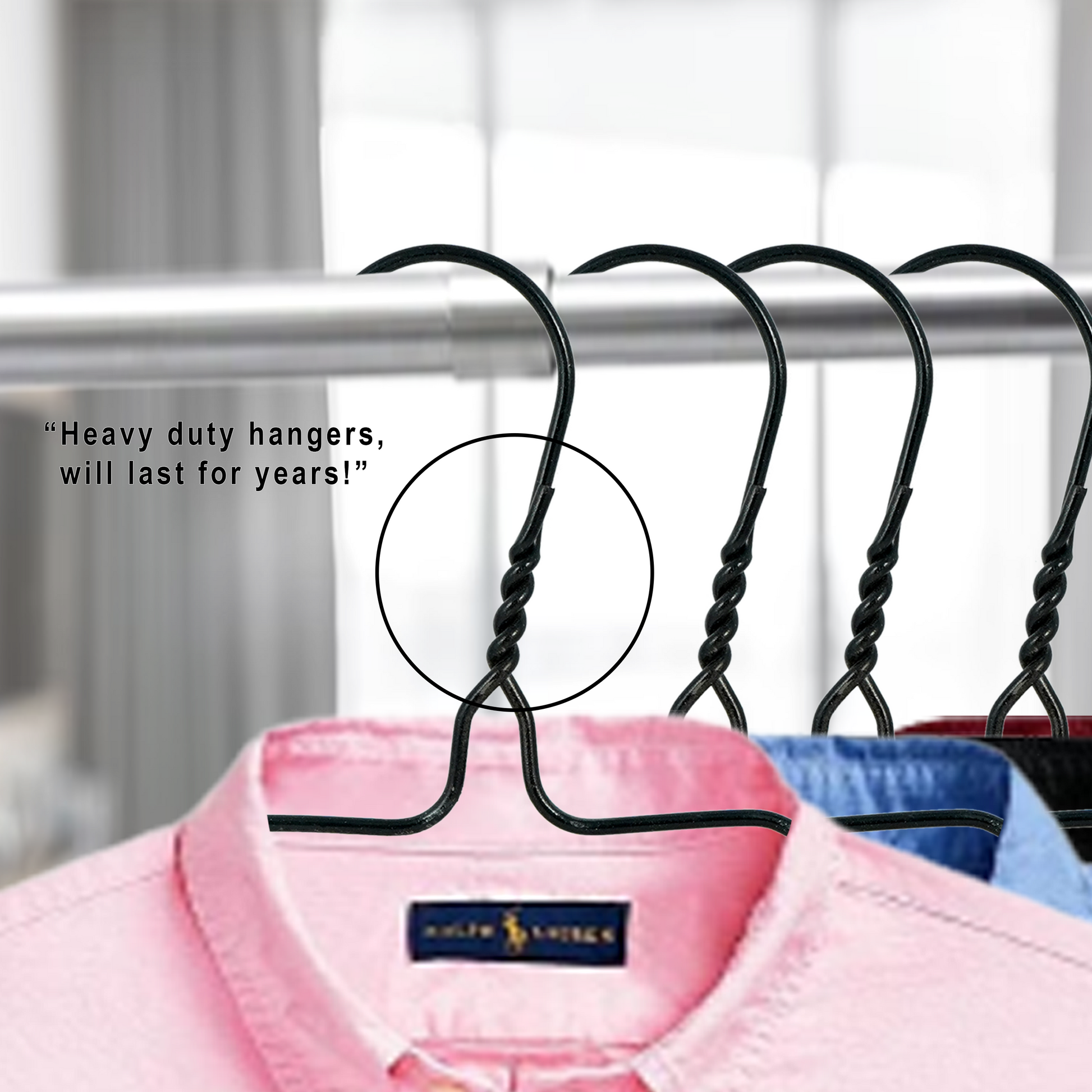 Metal Wire Hanger  Strong Black Coat Clothes Steel Water Proof Heavy Duty  Space Saving Wardrobe Hangers. – Goal Winners